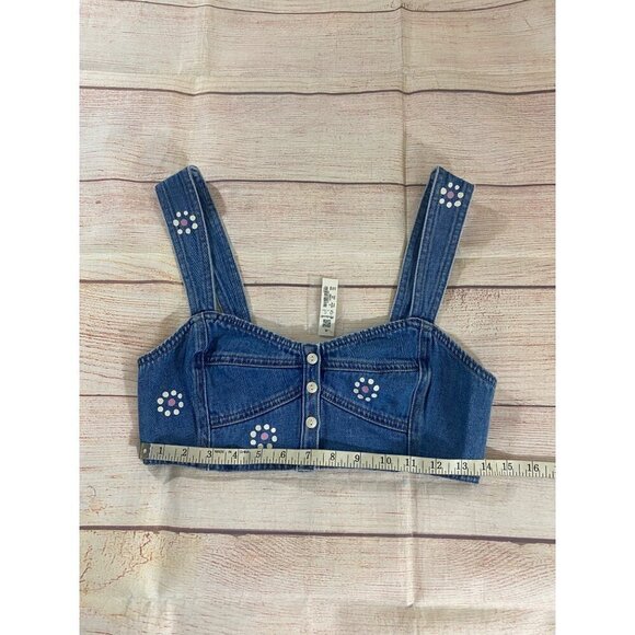 NWT Madewell Women's Blue Denim Sweetheart Bralette Stamped Floral - 8 - Picture 4 of 11
